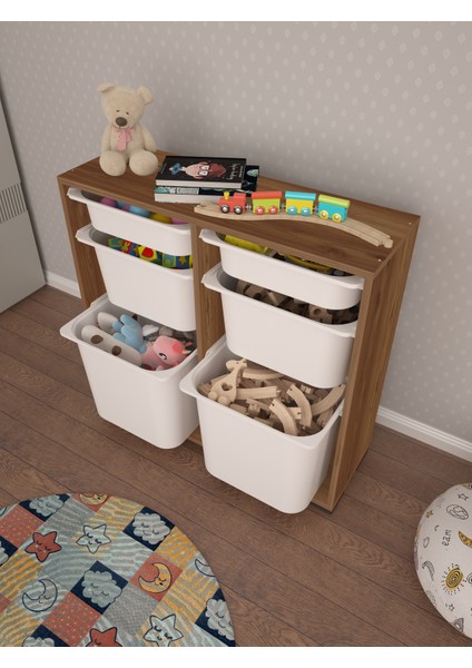 Carla 2 + 2 + 2 Tropik Ceviz Ultra Derin Sepetli Çok Amaçlı Dolap Oyuncak Dolabı indirimleri