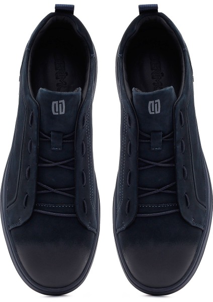 Erkek Lacivert Bağcıklı Nubuk Deri Sneaker 25WFD6970V3