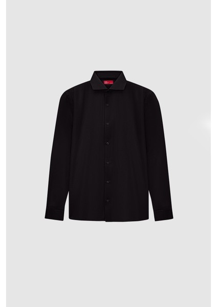 Slim Fit Siyah Italyan Yaka Armürlü Uzun Kollu Kolay Ütülenebilir Nefes Alan Dört Mevsim Gö 2HF02ORT3185 indirimleri