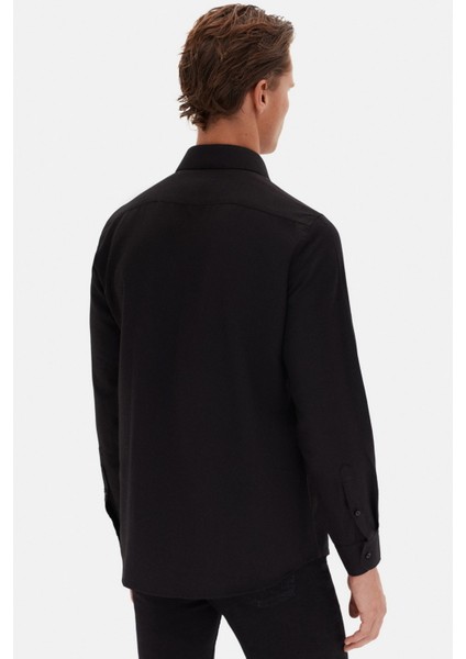 Slim Fit Siyah Italyan Yaka Armürlü Uzun Kollu Kolay Ütülenebilir Nefes Alan Dört Mevsim Gö 2HF02ORT3185
