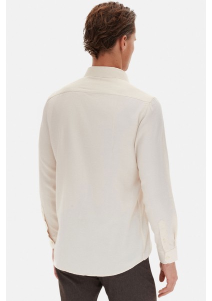 Slim Fit Bej Italyan Yaka Armürlü Uzun Kollu Kolay Ütülenebilir Nefes Alan Dört Mevsim Gömlek 2HF02ORT3185 fırsatları