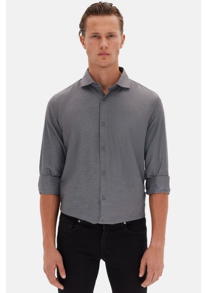 Slim Fit Antrasit Italyan Yaka Armürlü Uzun Kollu Kolay Ütülenebilir Nefes Alan Dört Mevsim Gömlek 2HF02ORT3185 fiyatları