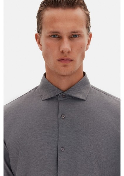 Slim Fit Antrasit Italyan Yaka Armürlü Uzun Kollu Kolay Ütülenebilir Nefes Alan Dört Mevsim Gömlek 2HF02ORT3185 modelleri