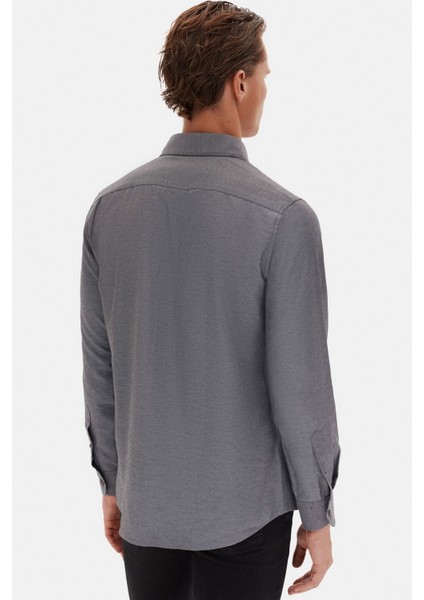 Slim Fit Antrasit Italyan Yaka Armürlü Uzun Kollu Kolay Ütülenebilir Nefes Alan Dört Mevsim Gömlek 2HF02ORT3185