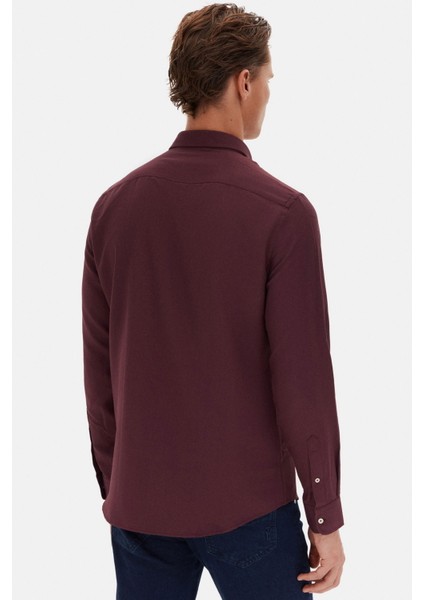 Ds Damat Slim Fit Mürdüm Oxford Düğmeli Yaka Kolay Ütülenebilir Nakış Detaylı Pamuklu Gömlek 4HC02ORT03265 fırsatları