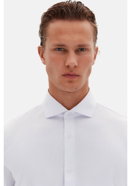 Slim Fit Beyaz Italyan Yaka Armürlü Uzun Kollu Kolay Ütülenebilir Nefes Alan Dört Mevsim Gömlek 2HF02ORT3185 modelleri