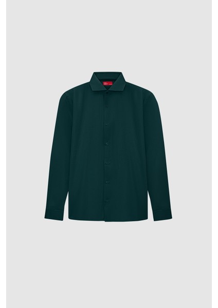 Slim Fit Koyu Yeşil Italyan Yaka Armürlü Uzun Kollu Kolay Ütülenebilir Nefes Alan Dört Mevsim Gömlek 2HF02ORT3185 indirimleri