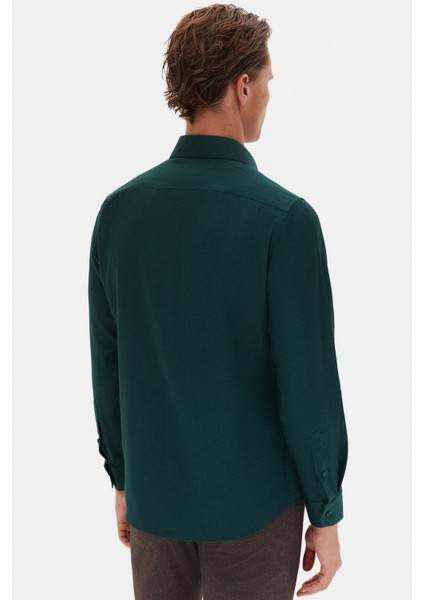 Slim Fit Koyu Yeşil Italyan Yaka Armürlü Uzun Kollu Kolay Ütülenebilir Nefes Alan Dört Mevsim Gömlek 2HF02ORT3185