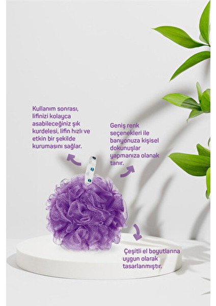 Bath Pouf Xlarge Yumuşak Banyo Lifleri 1 Adet Mor Sabunla Kullanıma Uygun