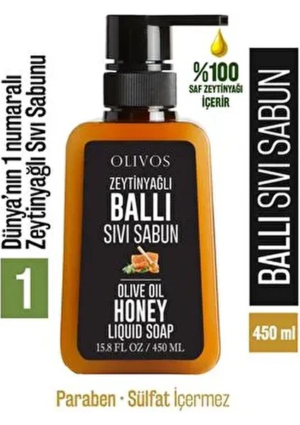 Zeytinyağlı Ballı Sıvı Sabun 450 ml Paraben ve Sülfat İçermeyen Doğal Formül modelleri