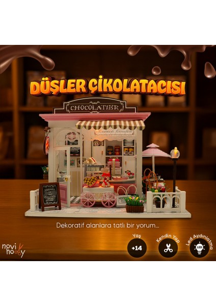 Düşler Çikolatacısı Minyatür Maket Ev Kiti | Maket Ev | Dıy Kendin Yap | LED Işıklı Maket Ev