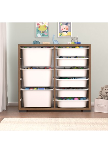 Carla 9 Sepetli Çok Amaçlı Oyuncak Dolabı Tropik Ceviz