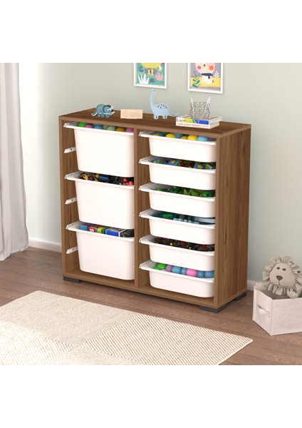 Carla 9 Sepetli Çok Amaçlı Oyuncak Dolabı Tropik Ceviz modelleri