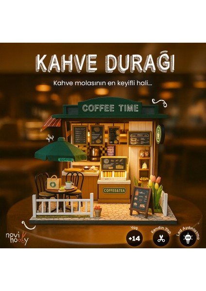 Kahve Durağı Minyatür Maket Ev Kiti | Maket Ev | Dıy Kendin Yap | LED Işıklı Maket Ev