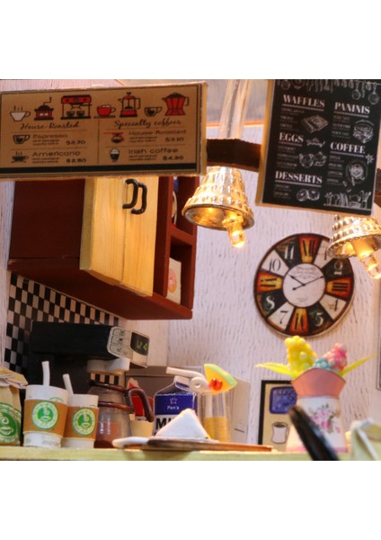 Kahve Durağı Minyatür Maket Ev Kiti | Maket Ev | Dıy Kendin Yap | LED Işıklı Maket Ev