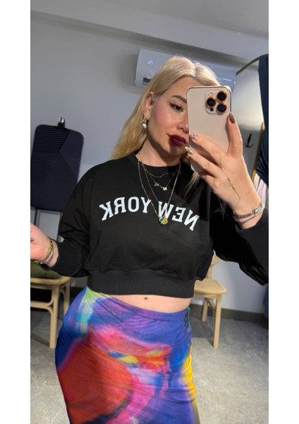 Siyah Crop Sweatshirt