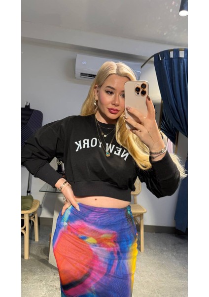 Siyah Crop Sweatshirt modelleri