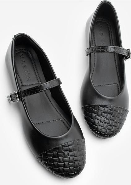 Kadın Desenli Bantlı Günlük Babet Renada Siyah