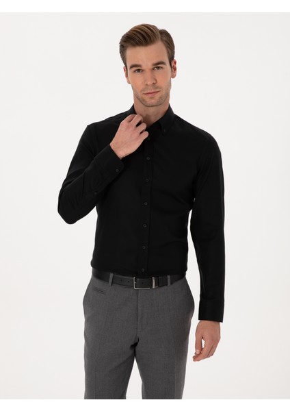 Erkek Siyah Slim Fit Uzun Kollu Basic Gömlek 50319721-VR046 modelleri