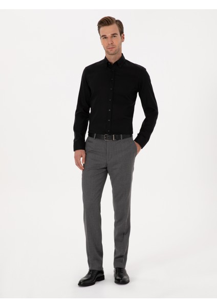 Erkek Siyah Slim Fit Uzun Kollu Basic Gömlek 50319721-VR046 fırsatları