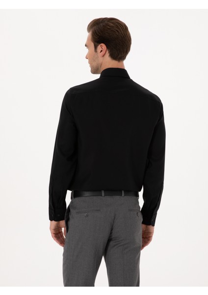 Erkek Siyah Slim Fit Uzun Kollu Basic Gömlek 50319721-VR046 indirimleri