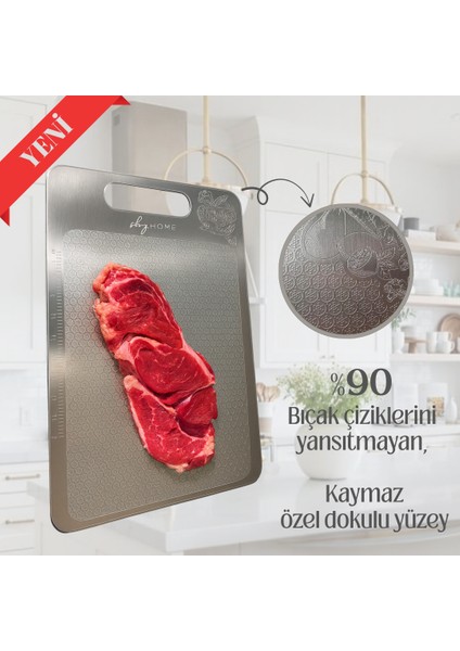 Shghome Paslanmaz Çelik Kesme Tahtası Özel Yüzey Işlemeli 1,5 mm Kalınlık, 23 x 34 cm Yıkanabilir, Gıda Temasına Uygun, Hijyenik