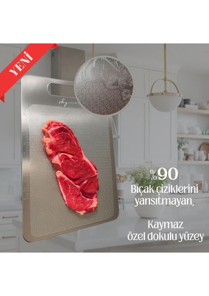 Shghome Paslanmaz Çelik Kesme Tahtası Özel Yüzey Işlemeli 1,5 mm Kalınlık, 23 x 34 cm Yıkanabilir, Gıda Temasına Uygun, Hijyenik indirimleri