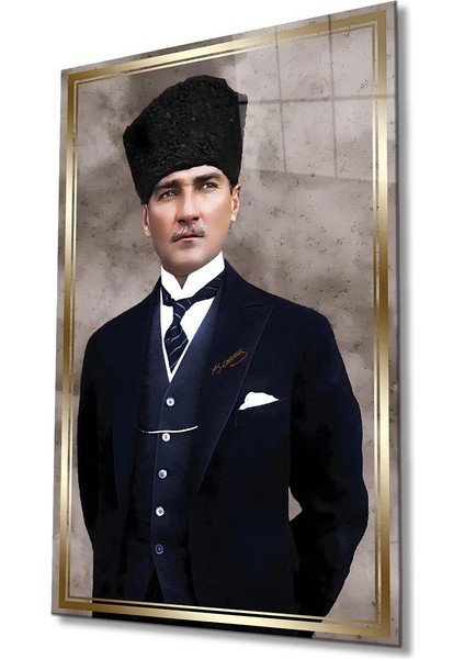 Atatürk Portre Cam Tablo Modern Ev Ofis Salon Hediyelik Büyük Tablo Duvar Dekoru