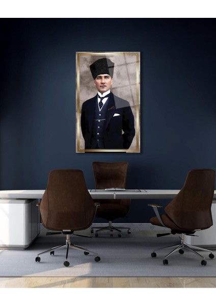 Atatürk Portre Cam Tablo Modern Ev Ofis Salon Hediyelik Büyük Tablo Duvar Dekoru