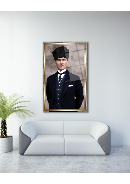 Atatürk Portre Cam Tablo Modern Ev Ofis Salon Hediyelik Büyük Tablo Duvar Dekoru