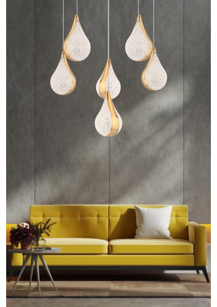 Biana 6'lı Yuvarlak Gold Damla Başlıklı Modern Salon LED Avize fiyatları