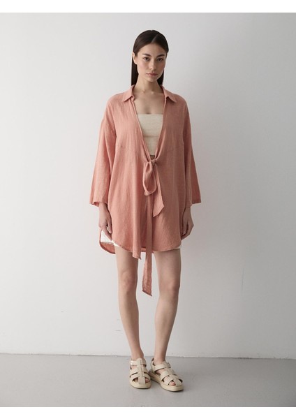 Somon Flam Keten Kimono Gömlek