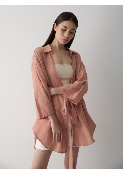 Somon Flam Keten Kimono Gömlek modelleri