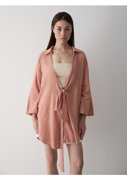 Somon Flam Keten Kimono Gömlek fırsatları