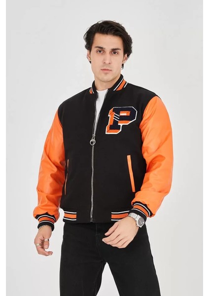 Erkek Içten Elyaf ve Astarlı Kolları Suni Deri Ceket - Turuncu fırsatları