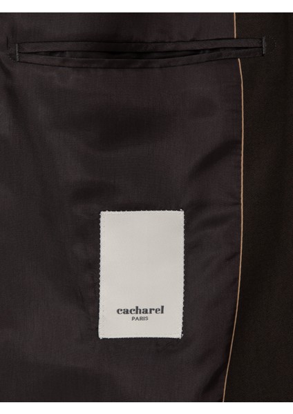 Erkek Kahverengi Slim Fit Yün Karışımlı Mikro Desenli Takım Elbise 50318869-VR029