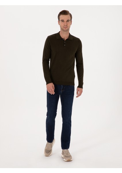 Erkek Haki Regular Fit Pamuk Karışımlı Polo Yaka Basic Triko Kazak 50318673-VR027 fırsatları