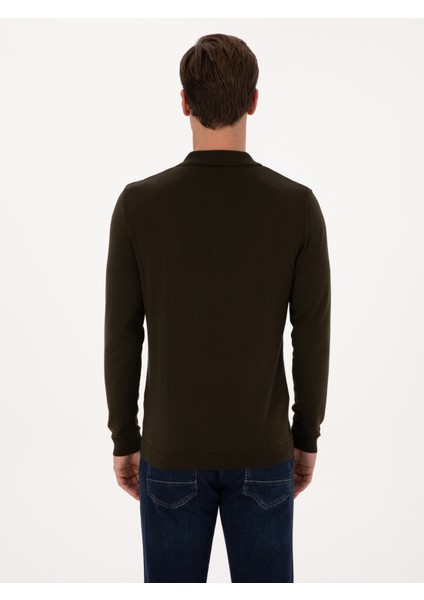 Erkek Haki Regular Fit Pamuk Karışımlı Polo Yaka Basic Triko Kazak 50318673-VR027 indirimleri