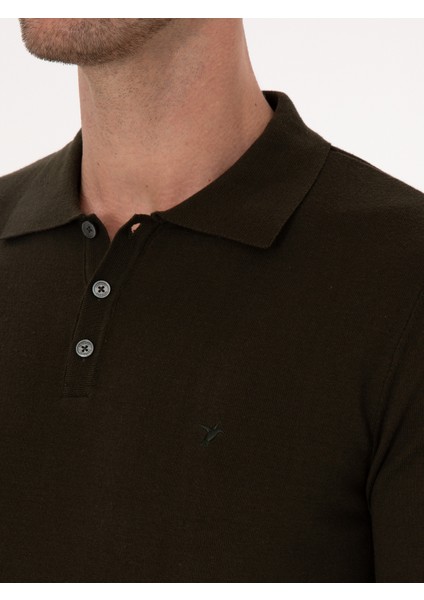 Erkek Haki Regular Fit Pamuk Karışımlı Polo Yaka Basic Triko Kazak 50318673-VR027