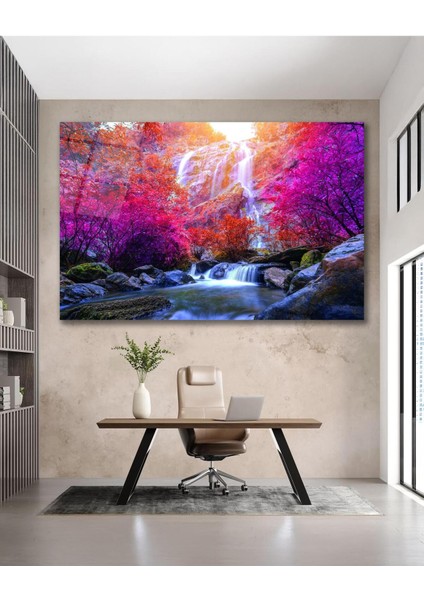 Şelale Ağaçlar Manzara Cam Tablo Modern Ev Ofis Salon Hediyelik Büyük Tablo Duvar Dekoru fırsatları