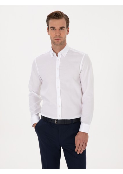 Erkek Beyaz Slim Fit Uzun Kollu Basic Gömlek 50319721-VR013