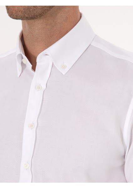 Erkek Beyaz Slim Fit Uzun Kollu Basic Gömlek 50319721-VR013