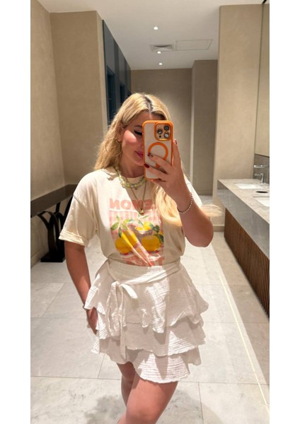 Kat Kat Müslin Bel Bağlama Detaylı Etek