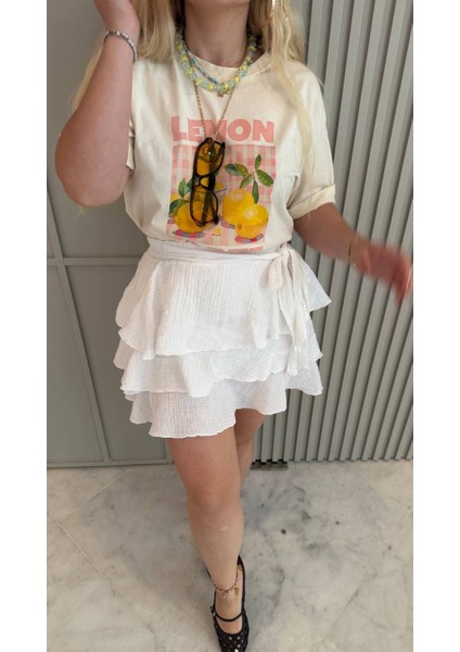 Kat Kat Müslin Bel Bağlama Detaylı Etek fiyatları