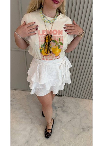 Kat Kat Müslin Bel Bağlama Detaylı Etek modelleri