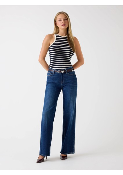 Indaco Kadın Mavi Kaşmir Karışımlı Palazzo Fit Jean W5BA96D4U5A-C4BU