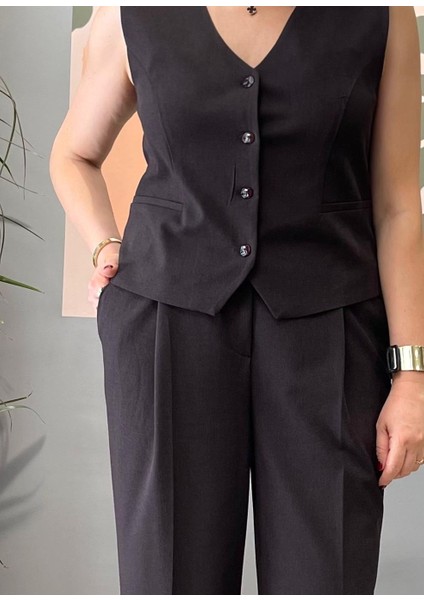 Kadın Kahverengi Dokuma Yelek Pantolon Takım. fiyatları