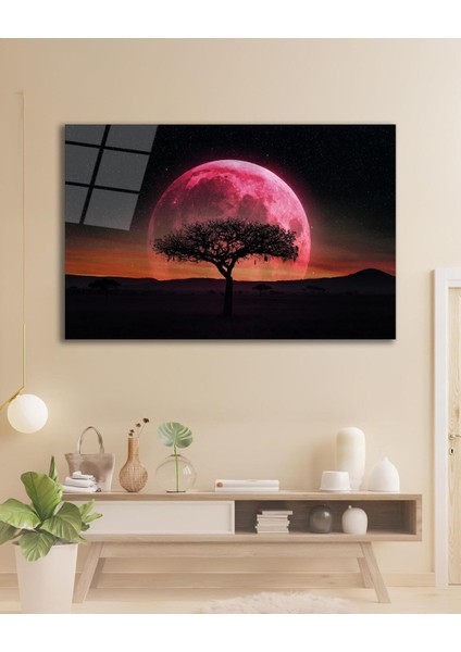 Ağaç Ay Manzara Cam Tablo Modern Ev Ofis Salon Hediyelik Büyük Tablo Duvar Dekoru