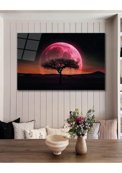 Ağaç Ay Manzara Cam Tablo Modern Ev Ofis Salon Hediyelik Büyük Tablo Duvar Dekoru fırsatları
