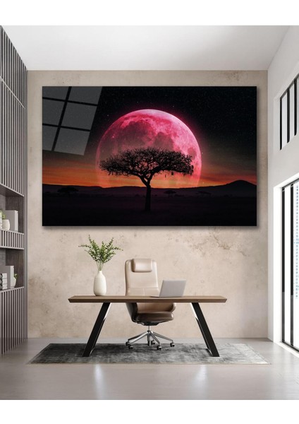 Ağaç Ay Manzara Cam Tablo Modern Ev Ofis Salon Hediyelik Büyük Tablo Duvar Dekoru indirimleri